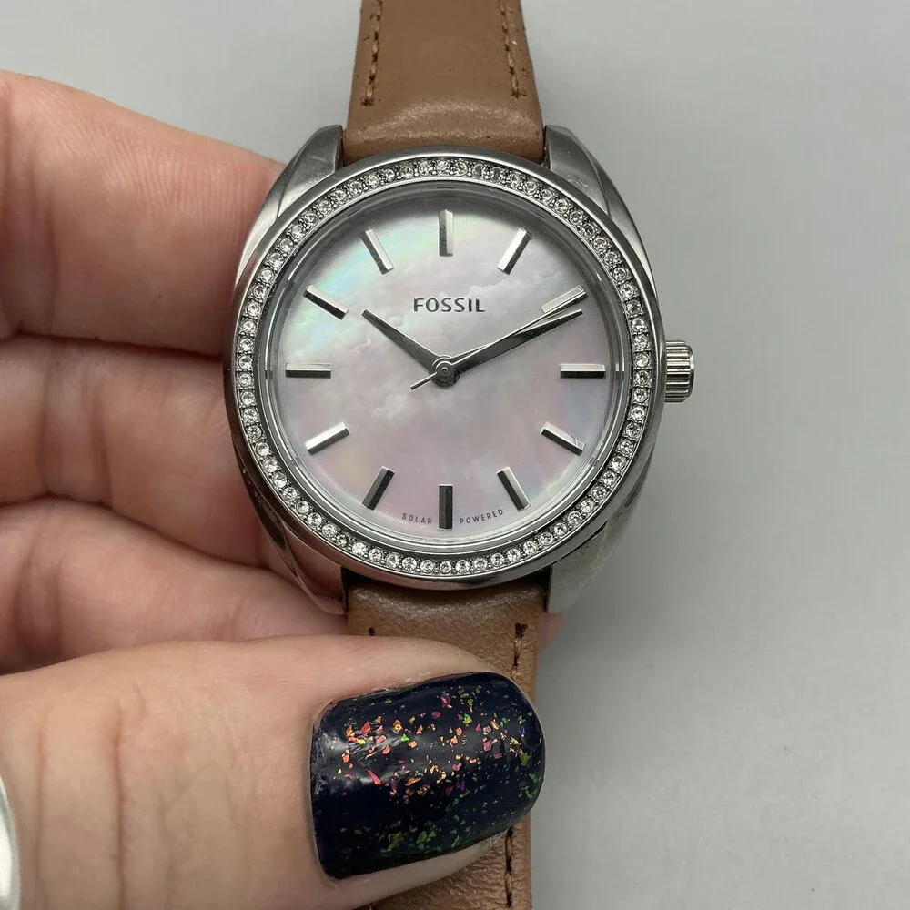 Fossil BQ3714 Womens Watch 34mm White Dial Brown Leather Solar Powered